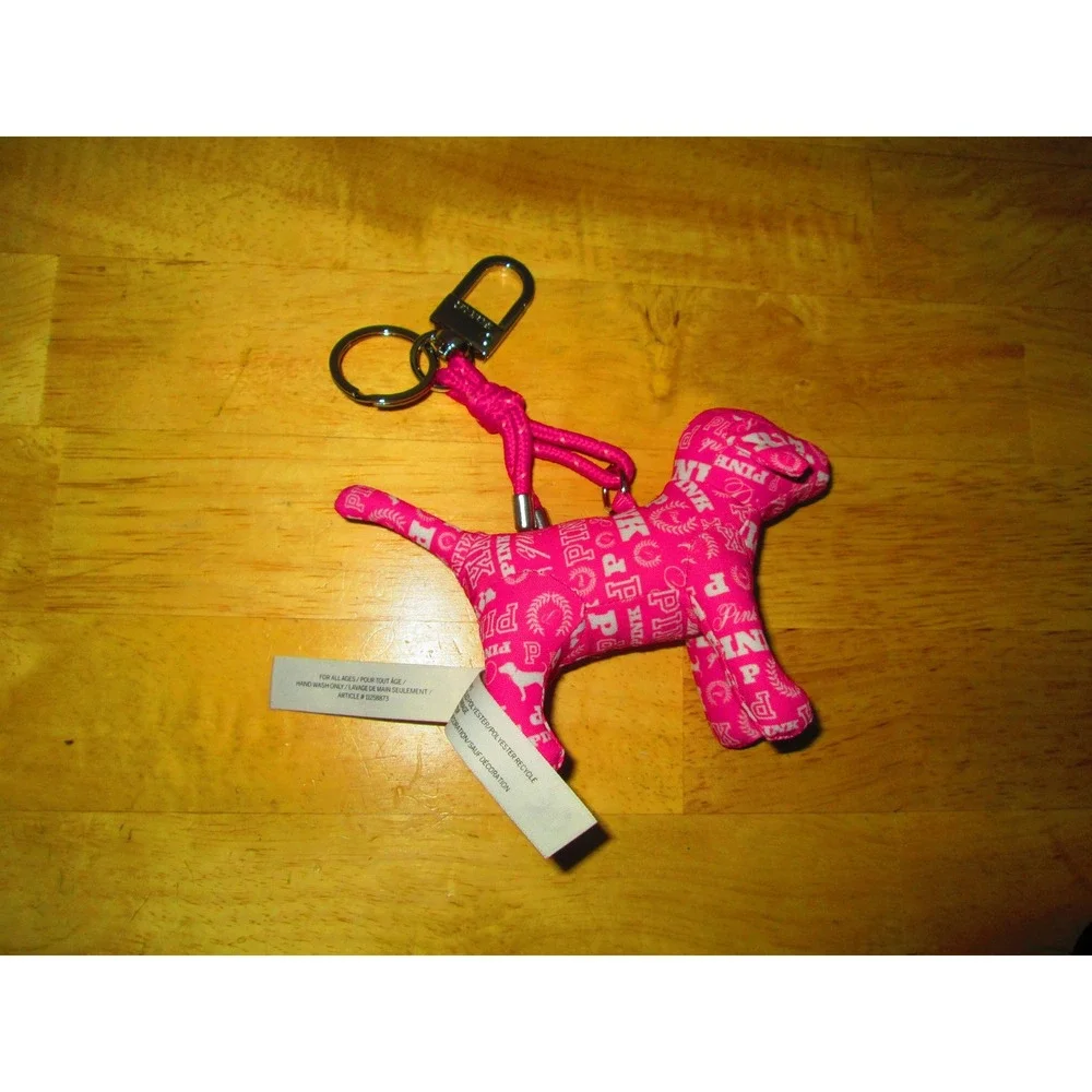 Victoria Secret Pink Dog Keychain Bag Charm Hot Pink‎ Logo